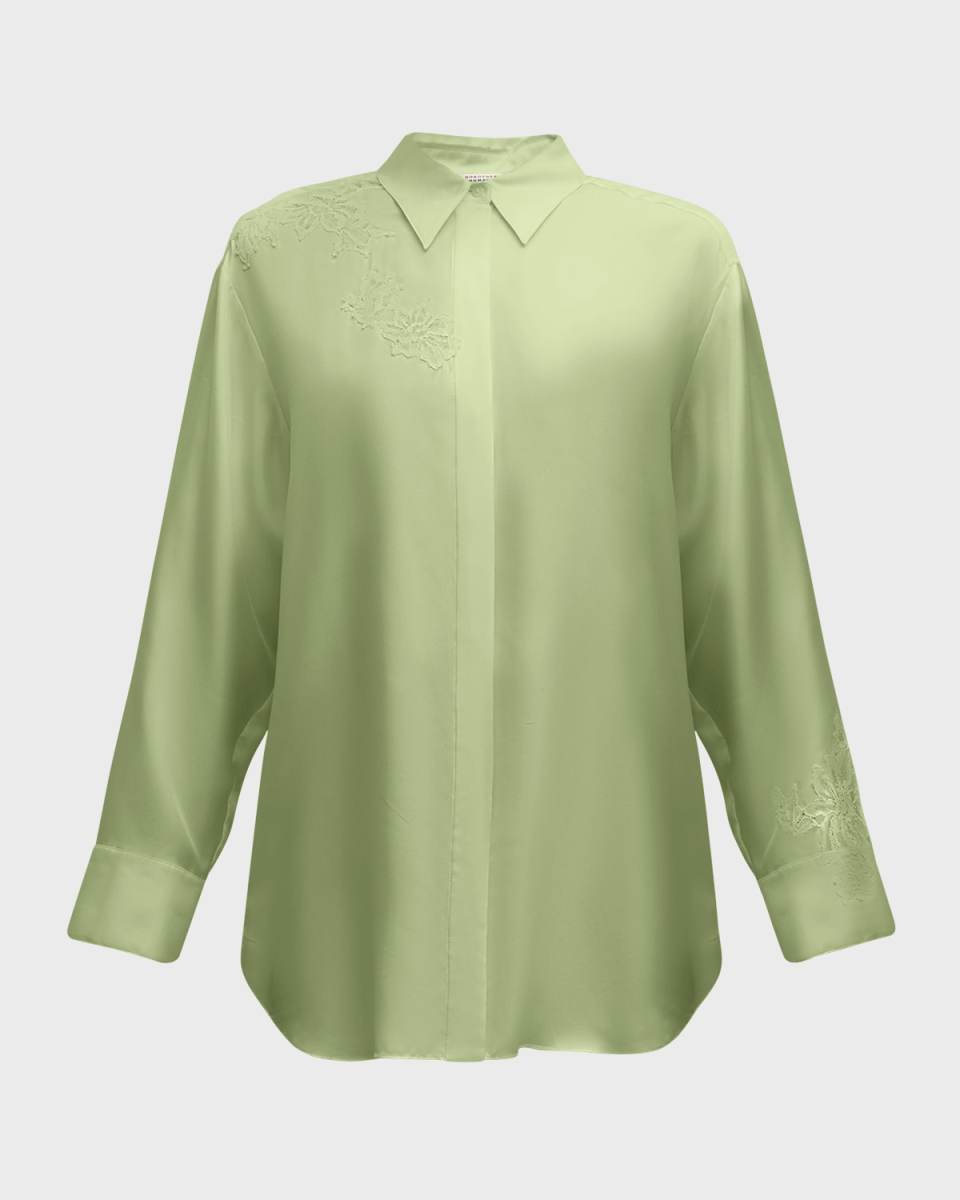 Sensual Coolness Lace-Trim Silk Blouse